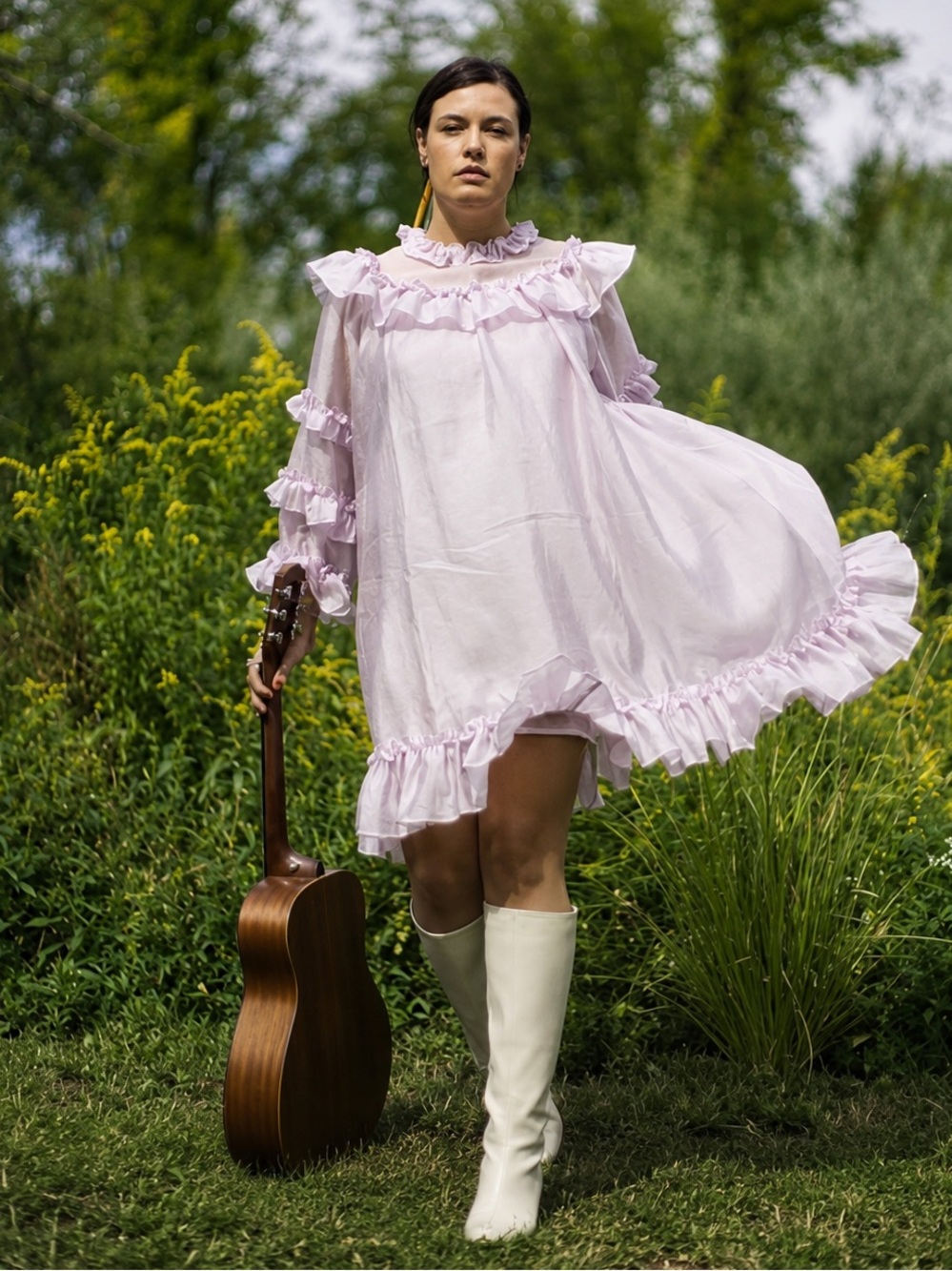 Stella Nova Adena Lilac Pink Oversized Ruffle Mini Dress Small NEW